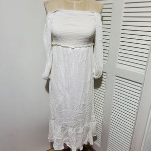 Smock detail textured midi dress with Swiss dots